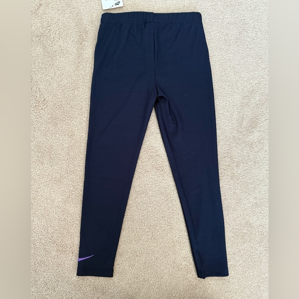 Nike ribbed Kids Navy Leggings - Picture 2 of 4